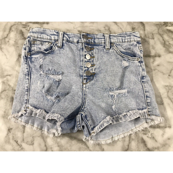 Altar'd State Light Wash Cutoff Shorts Button Fly Size 28/7 Distressed Cotton - Picture 2 of 6
